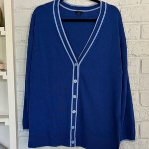 Talbots Oversized Royal Blue and Light Blue Accented Cardigan Size Large
